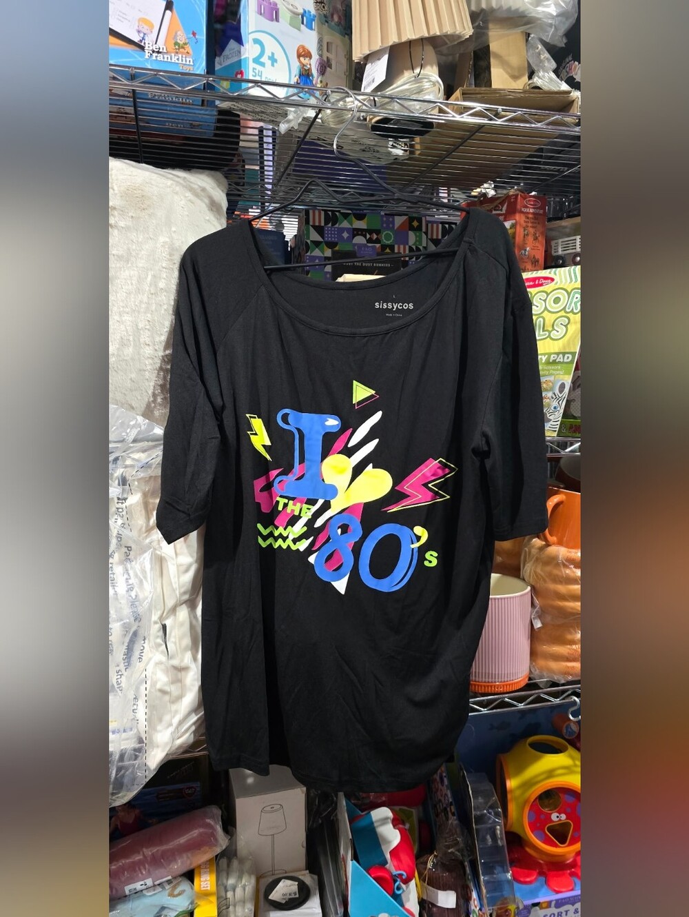New Large Women's Black 'I Love the 80's' Graphic Top